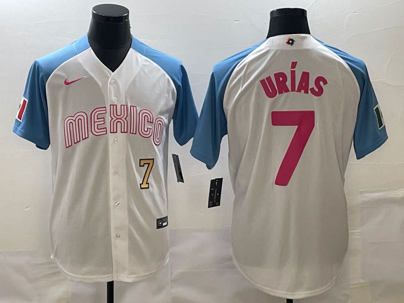 Men 2023 World Cub Mexico #7 Urias White blue Nike MLB Jersey17->more jerseys->MLB Jersey